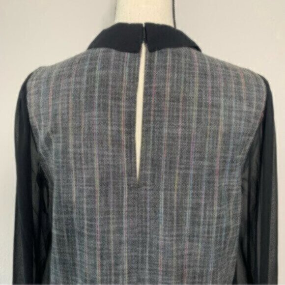 NWT BCBGeneration Black Sheer Sleeve Twill Plaid Pattern Dress - Picture 10 of 15